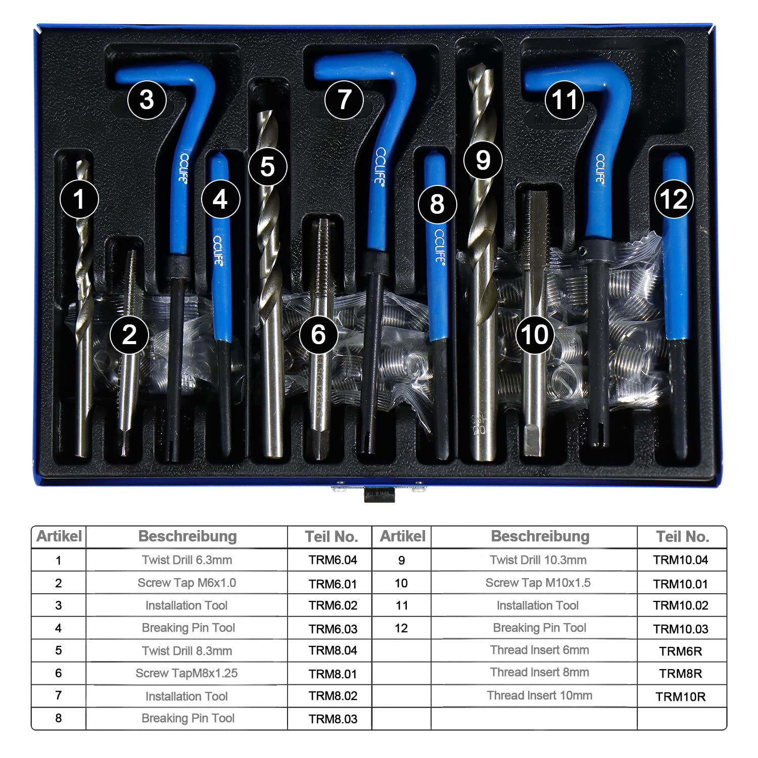 CCLIFE 88-częściowy zestaw do naprawy gwintów M6, M8, M10